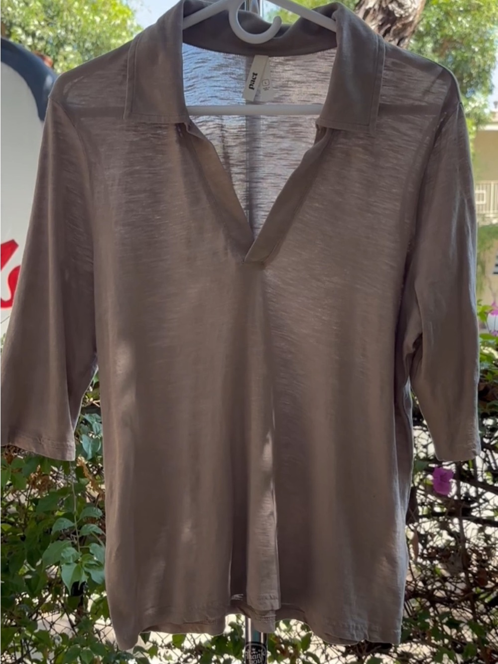 PACT Slub Featherweight Polo Organic Cotton Shirt Taupe Size L